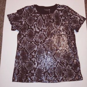 DKNY Women's Sequin Blouse Black White Snake Pattern Size Medium